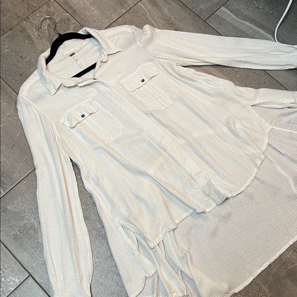 Free People White Waffle Button Down Shirt - Picture 7 of 8